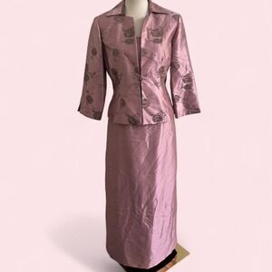 Jessica Howard Pink Rose Brocade Maxi Dress & Matching Jacket Set Size‎ 10